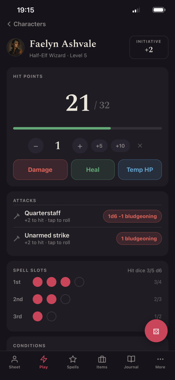 5e Character Sheet app screenshot